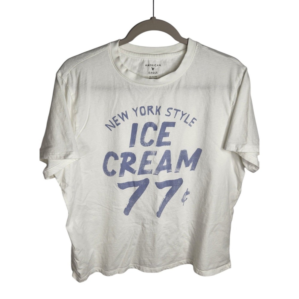 American Eagle Graphic Tee Women XL White New York Style Ice Cream 77 Graphic